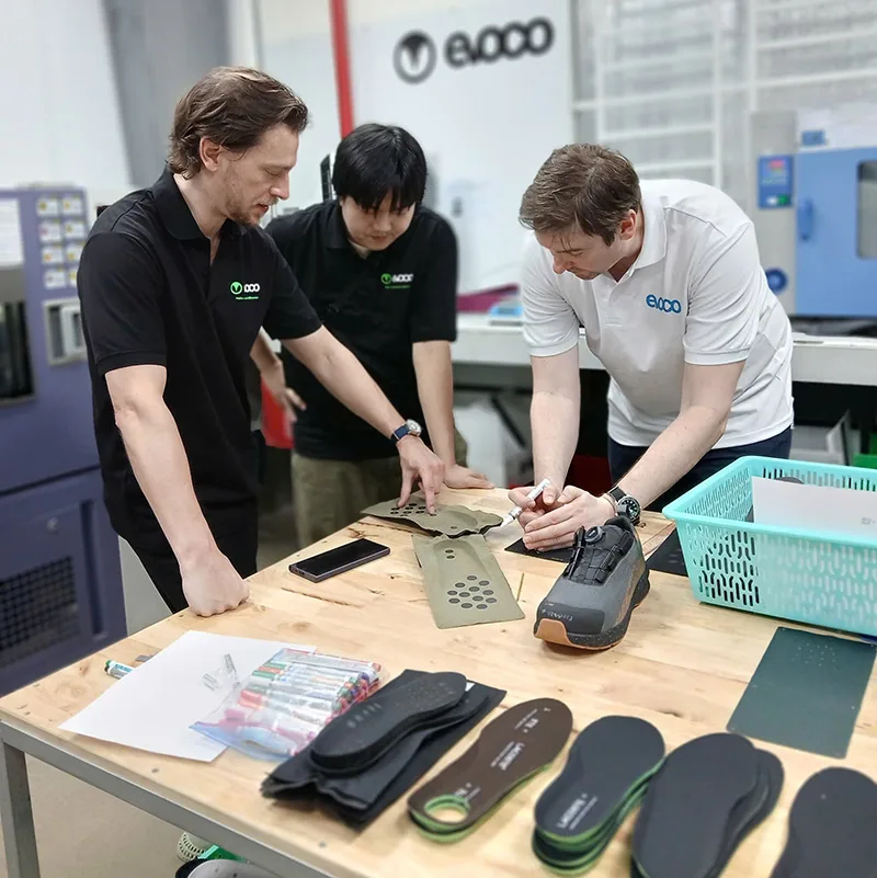 By using plant byproducts in its sustainable insoles, Evoco is able to reduce carbon emissions by up to 70 percent compared to ones made with traditional oil-based polyurethane foams.